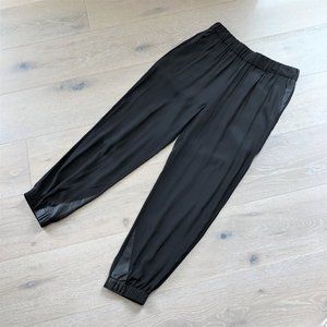 Black Silk Joggers with Leather Inserts Size US 6